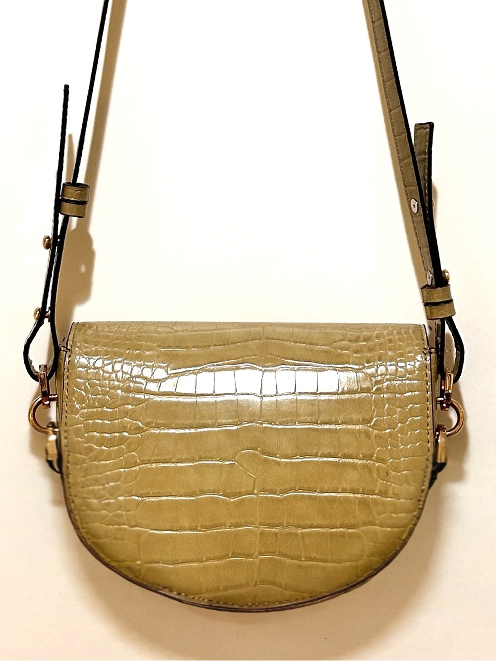 Topshop Chelsea Saddle Crossbody bag Sage Green Croc-Embossed Vegan Leather